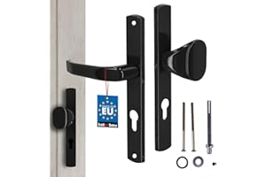 KOTARBAU® Juego de manilla y pomo para puerta, Manilla de cilindro de perfil 72 mm, Manillas de aluminio - negro, 2 Manetas, Manijas de placa larga, Kit de montaje incluido, Picaporte con pomo