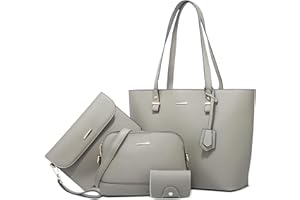DORRISO Juego de Bolsos Mujer 4 Piezas — Bolso Grande de Hombro Tote PU Impermeable con Bandolera, Clutch y Monedero, Ideal para Trabajo, Universidad, Viaje y Fiesta Gris