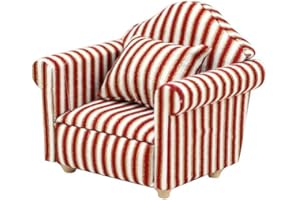 LATRAT Puppenhaus Sofa, 1:12 Puppenhaus Miniatur Möbel Modell Tuch Blumenmuster Couch Sessel Sofa Mit Kissen, Zubehör Blumenmuster Mini Möbel Sofa Set mit Rückenkissen (Gestreift)