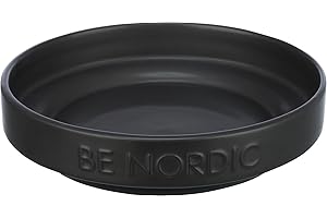 TRIXIE BE NORDIC 24522 płaska miska dla kota, ceramiczna, 300 ml, czarna, nowoczesna miska do karmienia dla małych kotów Ø 16 cm, ceramiczna miska z antypoślizgową powłoką gumową