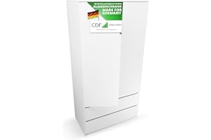 ‎CDF CDF Kleiderschrank Weiß 90cm Breit Kinderzimmer Schlafzimmer 2 Schubladen 2-türig Kleiderschrank Zweitüriger Schrank Moderne Look Alles für die Montage Inklusive Garderobenschrank Klamotten Spielzeuge