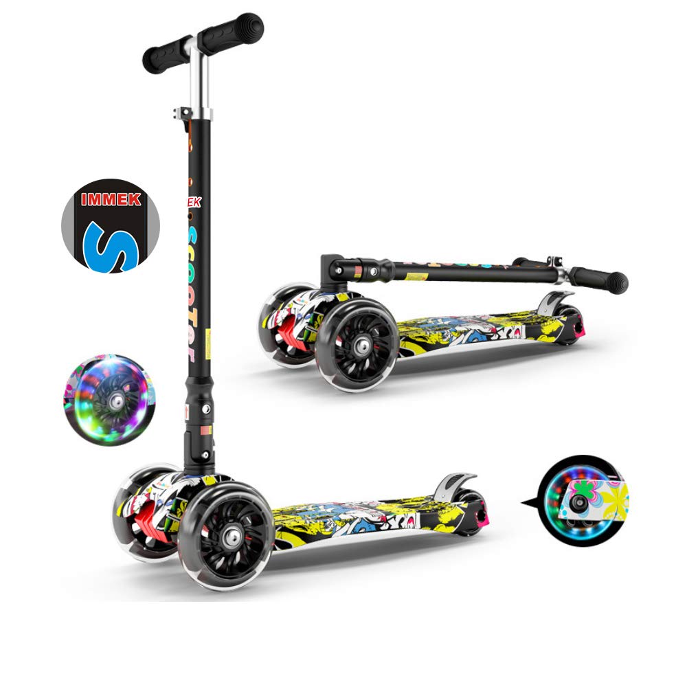 IMMEK-Trottinette-Enfant--partir-de-3--12-Ans-Pliable-Charge-Jusqu-50-kg-avec-Guidon-anodis-rglable-en-Hauteur-et-Roues--LED-Clignotantes
