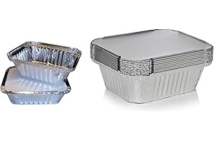 Swoosh Supplies 50 x Silver Foil Food Trays/Dishes/Containers & Lids - 120 x 145 x 49 mm (No.2)