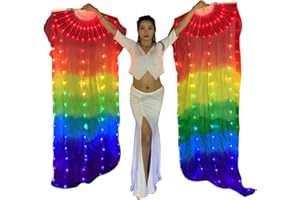 WEISIPU 1 Pair 1.8m LED Belly Dance Silk Fan Veil Long Bamboo Fans Veil Hand Made Silk Fan for Dance Outdoor