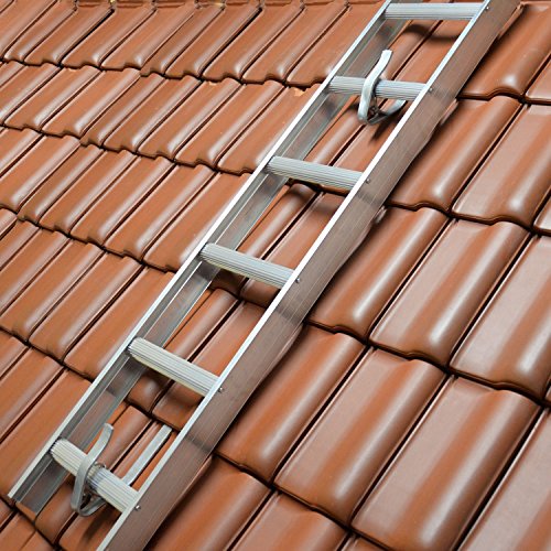 Alu Dachleiter Set 5,88 m ohne Farbe mit Dachhaken zur Montage gerade auf Holzbohlen inkl. Auflageschutz und Aushebesicherung, Made in Germany, DEKRA geprüft, Dachdeckerleiter, Dachauflegeleiter - 7