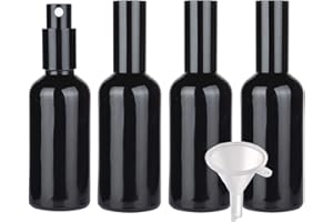 PQPAUTY TIANZD 4 Piezas Botella de Cristal Negro con Bomba en Spray 100ml, Frasco de vidrio con Pulverizador Negro para Aceites Esenciales Perfume Envase Cosmético, Embudo