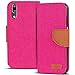 Produktbild Conie Textil Hülle kompatibel mit Huawei P20, Booklet Cover Pinke Handytasche Klapphülle Etui mit Kartenfächer