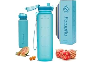Hydracy Water Bottle with Time Marker -Large 1 Litre BPA Free Water Bottle & No Sweat Sleeve -Leak Proof Gym Bottle with Fruit Infuser Strainer & Times to Drink -Ideal for Fitness Sport & Outdoor