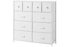 EROMMY Chest of Drawers Bedroom Fabric Storage Drawers with 10 Drawers, Easy Assembly Dresser Clothes Organizer Drawers with Steel Frame Bedroom Drawers for Living Room use Furniture white