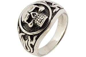 TreasureBay Anillo de plata de ley 925, anillo grueso pulido de calavera de motociclista, anillo de plata para hombre