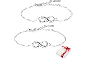 Hongyantech 2 cavigliere da donna con simbolo dell'infinito, in argento, per amicizia, in acciaio inox, per compleanno, per donne e ragazze, in confezione regalo, 20 5 cm, Acciaio inossidabile
