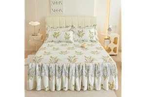 DSAOTENG Colcha con volantes con patrón de flores, falda de cama suave y estética floral con pliegues de doble capa, transpirable, ligera y acogedora para todas las estaciones (beige, 120 x 200 cm)