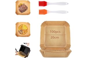 YIOMXHI Papier do pieczenia Airfryer, 100 sztuk, kwadratowe, nieprzywierające, jednorazowe, wodoodporne, olejoodporne, do frytkownicy na gorące powietrze, piekarnika, kuchenki mikrofalowej, patelni, 20 cm