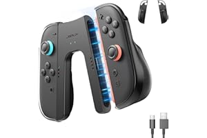 JSAUX Poignée de Charge Ergonomique pour Switch 2, Manette Magnétique Compatible avec les JoyCon de la Switch 2, Jouez tout en Rechargeant avec Indicateur LED et Câble de Charge 1,5 m / 4,9 ft – Noir