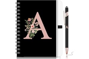BBTO 2 Pezzi Quaderno con Iniziale per Donna Regali Personalizzati Quaderno Floreale B6 con Penna a Sfera per Natale Compleanno Articoli per Ufficio(Lettera A)