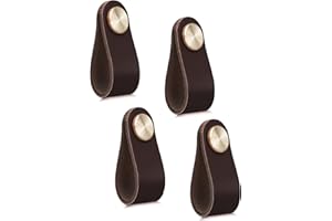 LEREATI 4 Stück Ledergriffe für Möbel, Schrankgriffe Dunkelbraun Möbelgriffe Schubladengriff, Modernen Möbelknöpfe Schrank Griffe für Küchenschränke, Schränke, Tür, Wohnkultur (Einzelloch)