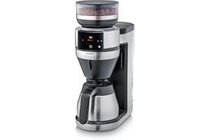 Severin Cafetière filtre automatique FILKA verseuse isotherme, Cafetiere avec broyeur, Adapte la quantité d'eau à votre envie : mug, tasse, verseuse, KA 9695, Inox/Noir