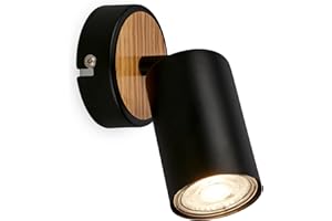 BRILONER - Adjustable Wall Light, GU10 Socket, max 9W, Wall lamp, Bedside Lights, Living Room, Hallway, Bedroom Wall Light, LED Spot Light, 8x15.5cm, Black-Wood