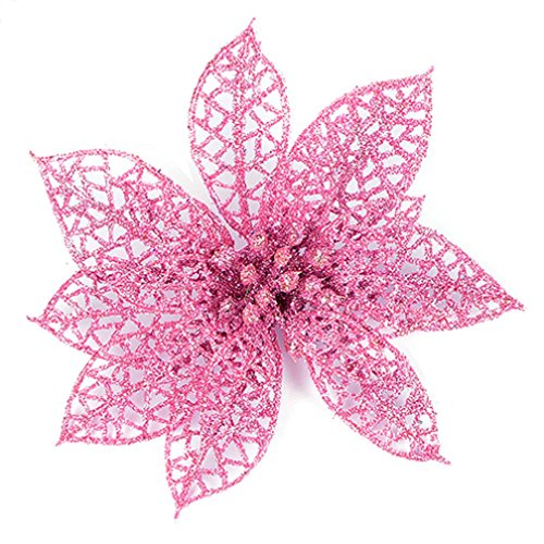 ALCYONEUS Hollow Poinsettia Wedding Party Decor Christmas Flowers Xmas Tree Decorations (Pink)