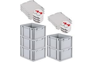 PROREGAL SuperSparSet 5x Eurobox NextGen Economy mit Scharnierdeckel & roten Verschlüssen | Griffe geschlossen | HxBxT 22x30x40cm | 20 Liter | Eurobehälter Transportbox Transportbehälter