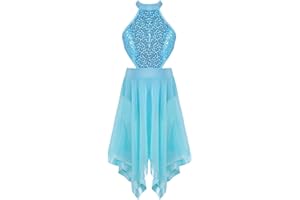 Freebily Abito da Pattinaggio Artistico Bambina Paillettes Chiffon Leotards Vestito Danza Classica Abito da Ballo Latino Costumi di Danza Samba Rumba Salsa Jazz Moderna