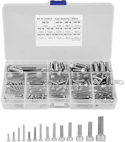 Roestvrijstalen Schroevenset, 160-delig Metrische Zeskantschroeven M3 SS304, Inbusbouten Met Opbergkoffer, M3 x 6/8/10/12/16/20/25/30mm
