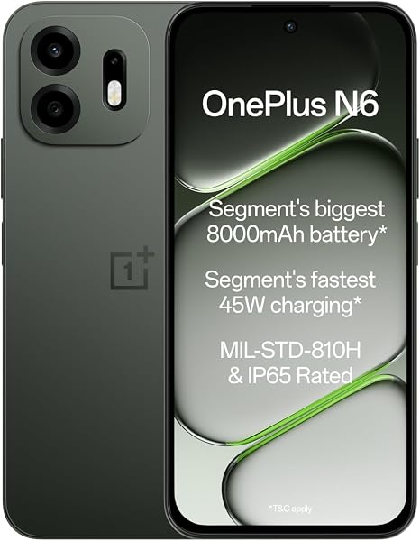 OnePlus N6 | 6GB+128GB | Midnight Green | Segment's Biggest 8000mAh Battery | Segment's Fastest 45W Charging | 60-Month Smoothness | Smooth 120Hz Display | 50MP