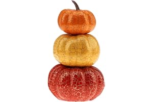 Meiwlong Artificial Fake Realistic Pumpkins Faux Fall Season Harvest Lifelike Vegetable Fake Crack Stacked Tower Design Fruit Thanksgiving Halloween Party Christmas Decoration Display