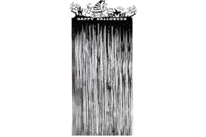 FINGOOO Halloween Door Curtain, Hunted House Shiny Foil Decor Entrance Curtain, 3.3 X 6.5 Feet