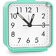 Brifit Alarm Clocks Bedside, Non ticking Bedside Clock with Luminous Pointer & Large Display, Battery Powered Table Clock, Easy to Read for Heavy Sleepers, Bedroom, Office (Green)