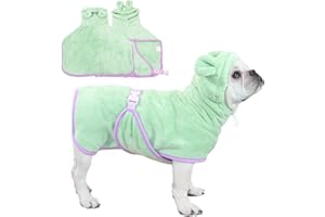 Fnaobai Accappatoio per animali domestici per cani e gatti, ad asciugatura rapida, grazioso asciugamano con cappuccio, collare regolabile e cinghia per la pancia, per piscina e spiaggia (verde, L)