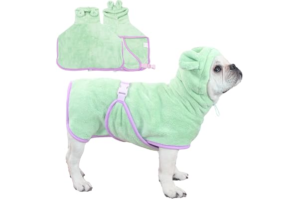 Fnaobai Peignoir à Capuche pour Chien et Chat - Séchage Rapide - Col réglable et Sangle Ventrale pour Piscine et Plage - Vert, Taille XS