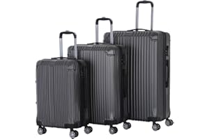 XEO HOME Suitcase Set of 3 Pcs Luggage Sets Hard Shell Travel Bags Lightweight Suitcases on 4 Spinner Wheels ABS Travel Trolley Case (Stripped Dark Grey)