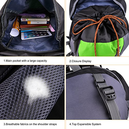 Vbiger 55L Leicht Wasserdicht Trekkingrucksack Wanderrucksack Taktische Rucksack Trekkingrucksäcke für Reisen Wandern und Bergsteigen - 5