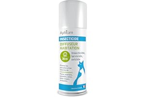 Aphicare - Insecticide habitat - spray diffuseur - Puces, Tiques, Punaises de lit - 150 ml - 36 m² - Fabriqué en France