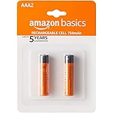 Amazon Basics AAA Rechargeable 750 mAh Batteries | Ready-to-use | Pre-Charged Ni-MH Batteries (Pack of 2)