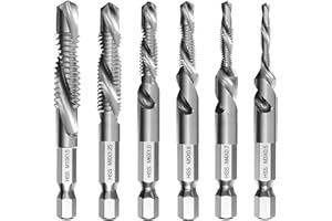 MEWTUSH Lot de 6 Forets Taraudeurs Combinés M3 M4 M5 M6 M8 M10 avec Tige Hexagonale 6 mm, Kit Taraudage, Taraud Machine, Revêtement Antirouille, pour Perçage et Taraudage Simultané, Outils Multifonction
