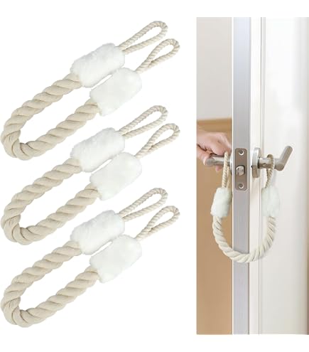 Lot De 5 Butoirs De Porte En Corde Coton - Protection Anti-pincement Doigts Et Animaux - Longueur 60 Cm, Blanc, Lavable