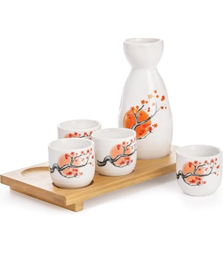 Keramik Sake Set – 1 Topf & 4 Becher, Traditionelles Design Zum Warmhalten Von Sake, Geschenkidee