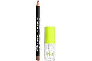 NYX Professional Makeup Kit Labbra con Matita Slim Lip e Gloss Fat Oil Lip Drip, Labbra Definite e Idratate, Finish Extra Brillante, Tonalità: Nude Truffle, My Main