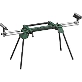 HOMCOM Folding Miter Saw Stand 2 Support Rollers | Extendable Workbench with Adjustable Height and Width, Reinforced Metal St