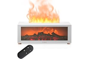 Aischens Diffusore di Aromi 7 Colori Fiamma Camino Regolabile, Umidificatore per Bar Camera da Letto Ufficio Decorazione, Spegnimento Automatico Diffusore per Oli Essenziali Regalo (Bianco)