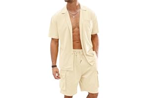 Fastkoala Homme Ensemble Sets Ete Tenues Survêtement Costumes Plage Vacances Bouton Lapel Chemises et Shorts 2 Pcs