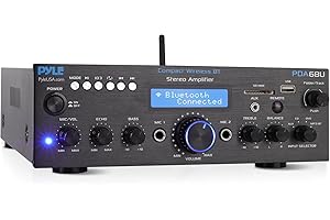 Pyle Wireless Bluetooth Power Amplifier System - 200W Dual Channel Sound Audio Stereo Receiver w/USB, SD, AUX, MIC IN w/Echo, Radio, LCD - For Home Theater Entertainment via RCA, Studio Use - PDA6BU