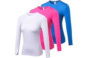 Yuerlian 3 Pack Womens Long Sleeve Performance Base Layer Sports Running Training Top