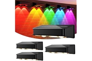 SENDALE RGB Aplique Solar pared Exterior 4 Piezas,IP65 Impermeable Luces Solar Exterior Jardin 11 Modelos Luz Solar Jardin, Auto ON/OFF Luces Solares para Valla Patio Escaleras Escalones