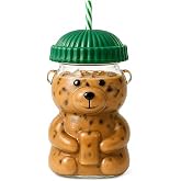 SOGUD Cam Bardak - 580 ml Pipetli Soğuk İ&ccedil;ecek Bardağı - Borosilikat Cam Kupa - Ayıcıklı Fig&uuml;rl&uuml; Barista Kahve Bardağı - Smoo