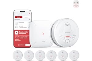 X-Sense Smart-Rauchmelder WLAN mit Magnethalterung, Zertifiziert nach EN 14604, Rauchmelder vernetzt, App-Steuerung, mit Basisstation SBS50, funkvernetzter Feuermelder, SD11-MR61, 6 Stück