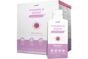 YourZooki - Vitamin D3 + K2 Liquid Sachets - Vegan Friendly D3, Natural Ingredients - Immune System, Muscle Function, Bones- (Mixed Berry, Box of 30)
