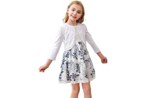 RAYPOSE Mädchen Bolero Basic Strickjacke Baumwolle Einfarbig Achselzucken Schulterjacke 3/4 Ärmel mit Spitze